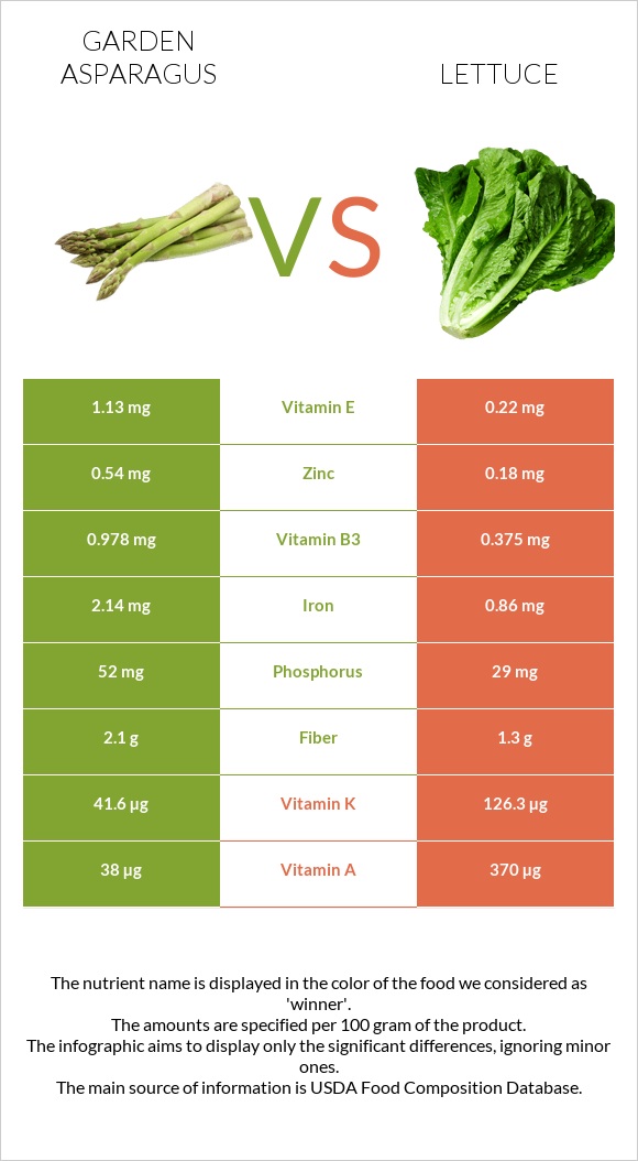 Garden asparagus vs Lettuce infographic