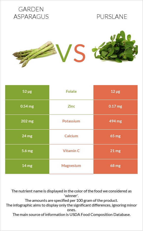 Garden asparagus vs Purslane infographic