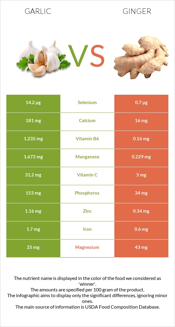 Garlic vs Ginger infographic