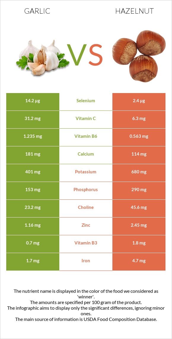 Garlic vs Hazelnut infographic