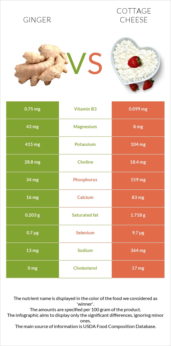 Ginger vs Cottage cheese infographic