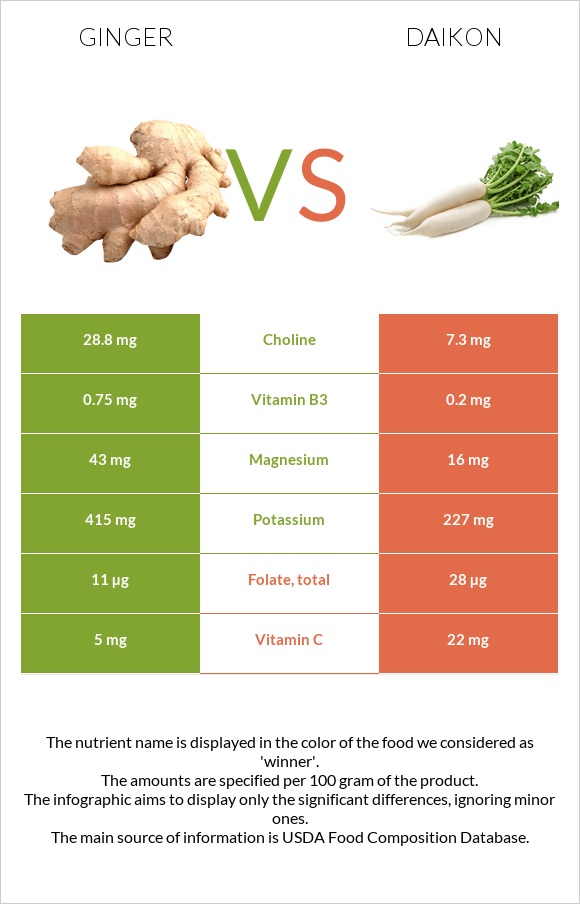 Ginger vs Daikon infographic