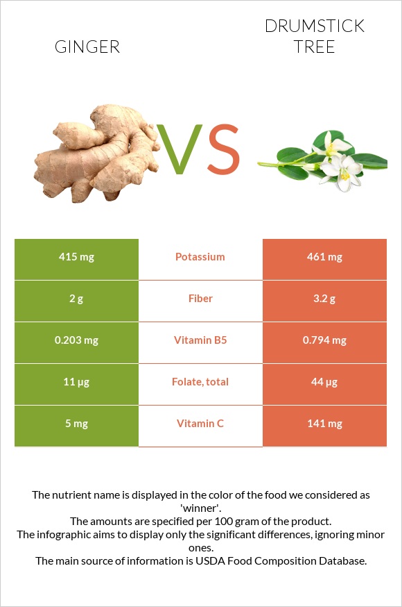 Ginger vs Drumstick tree infographic