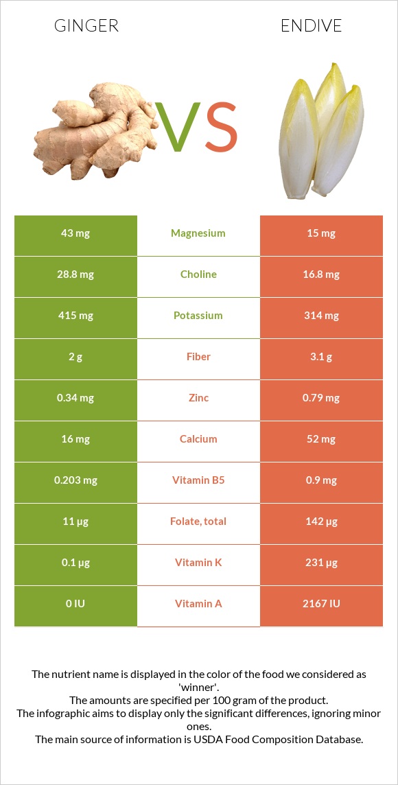 Ginger vs Endive infographic