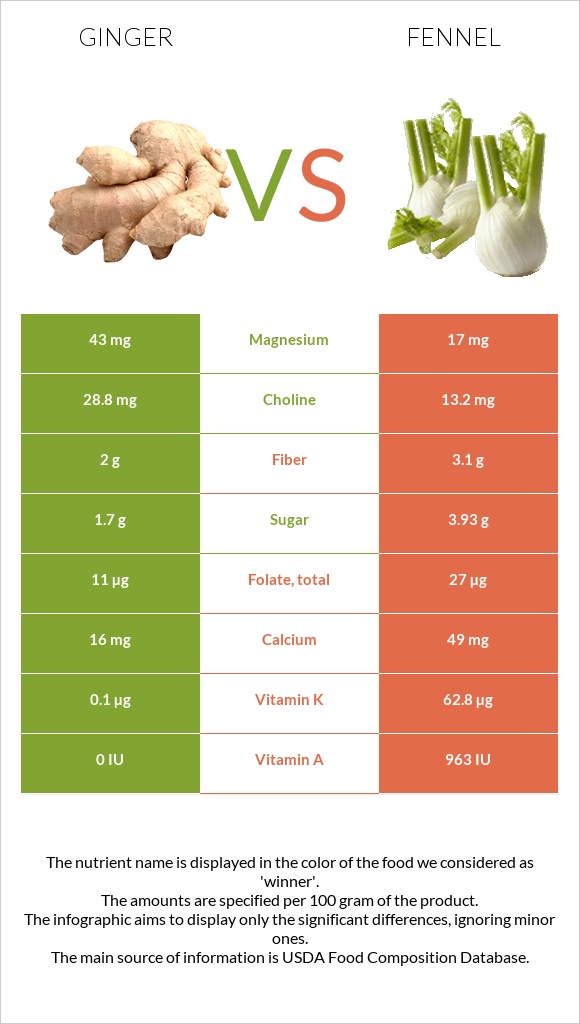 Կոճապղպեղ vs Ֆենխել infographic