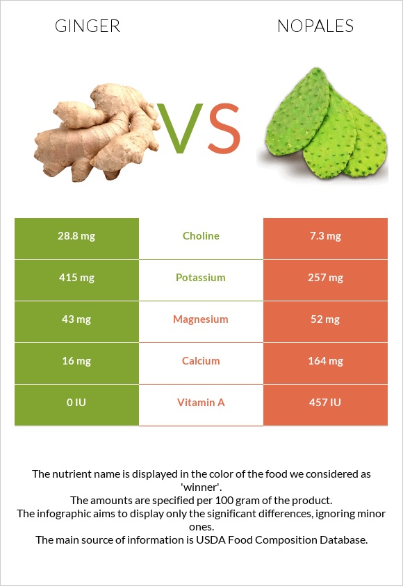 Կոճապղպեղ vs Nopales infographic