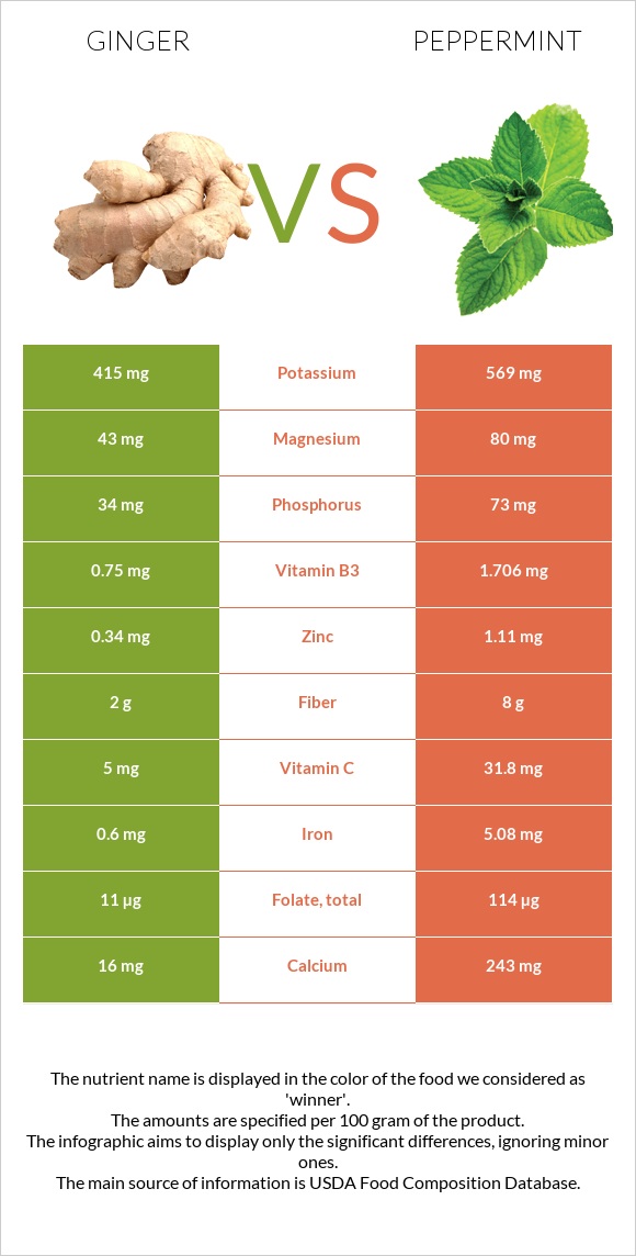 Կոճապղպեղ vs Անանուխ infographic