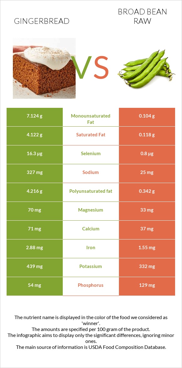Gingerbread vs Broad bean raw infographic