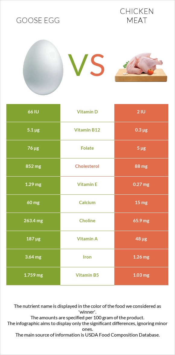 Goose egg vs Chicken meat infographic