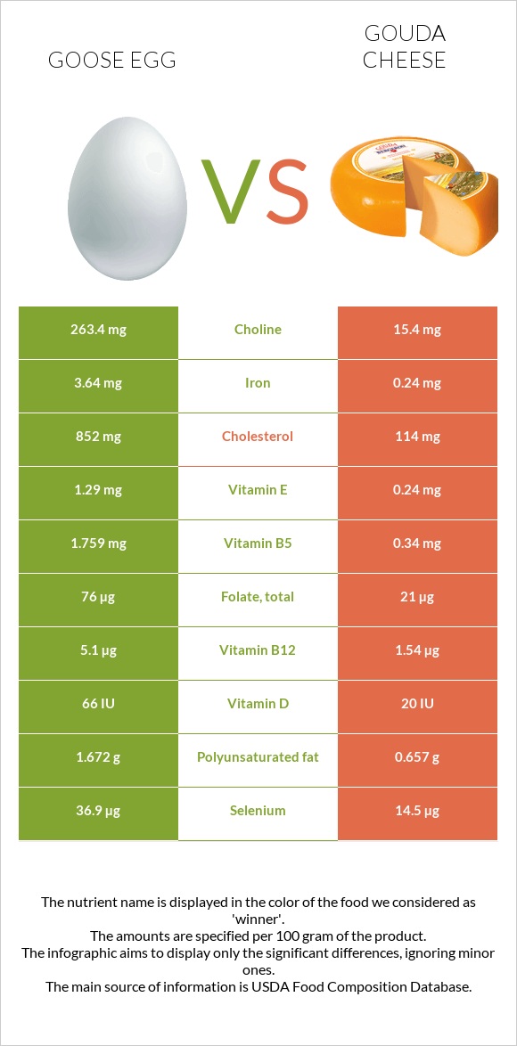 Goose egg vs Gouda cheese infographic