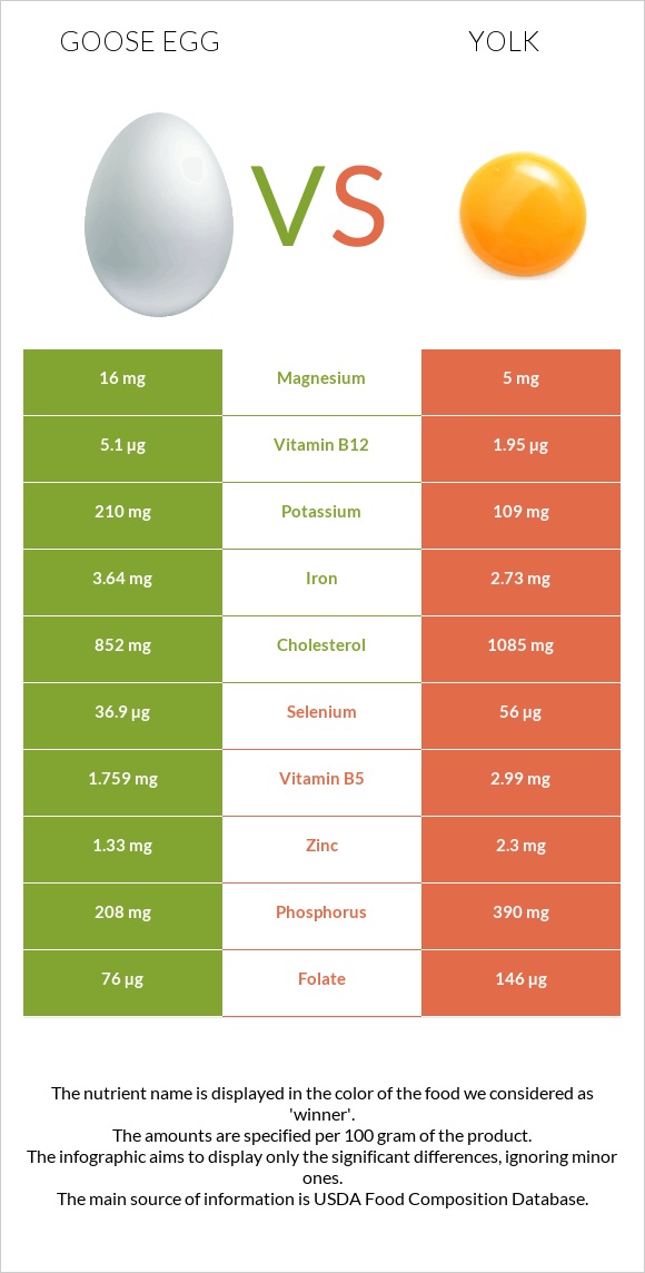 Սագի ձու vs Դեղնուց infographic