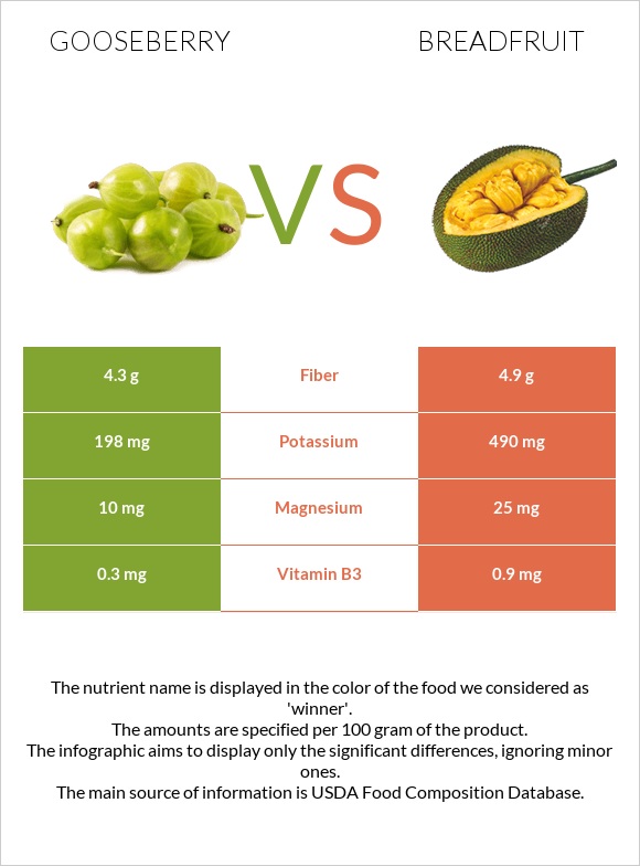 Gooseberry vs Breadfruit infographic