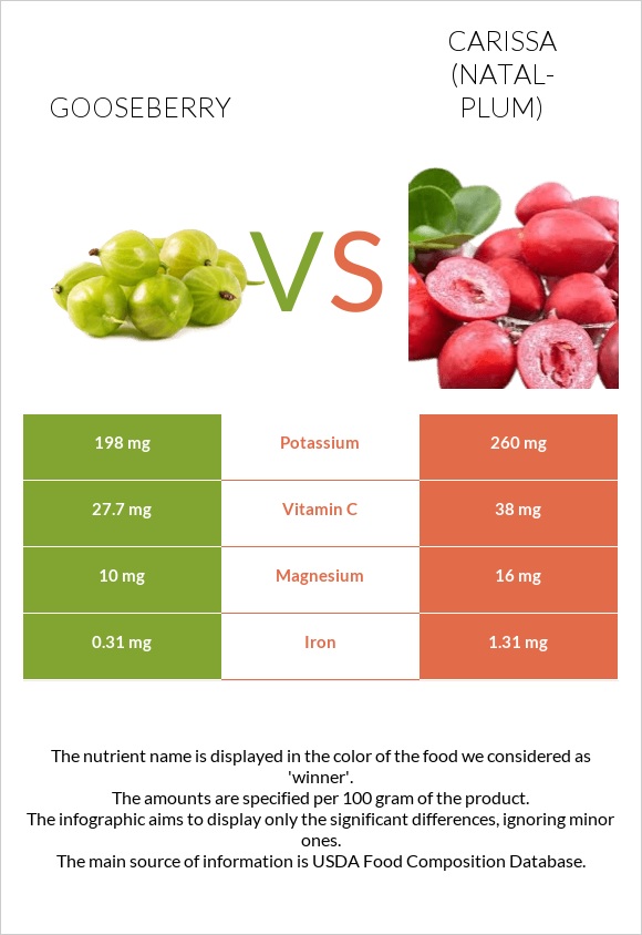 Gooseberry vs Carissa (natal-plum) infographic