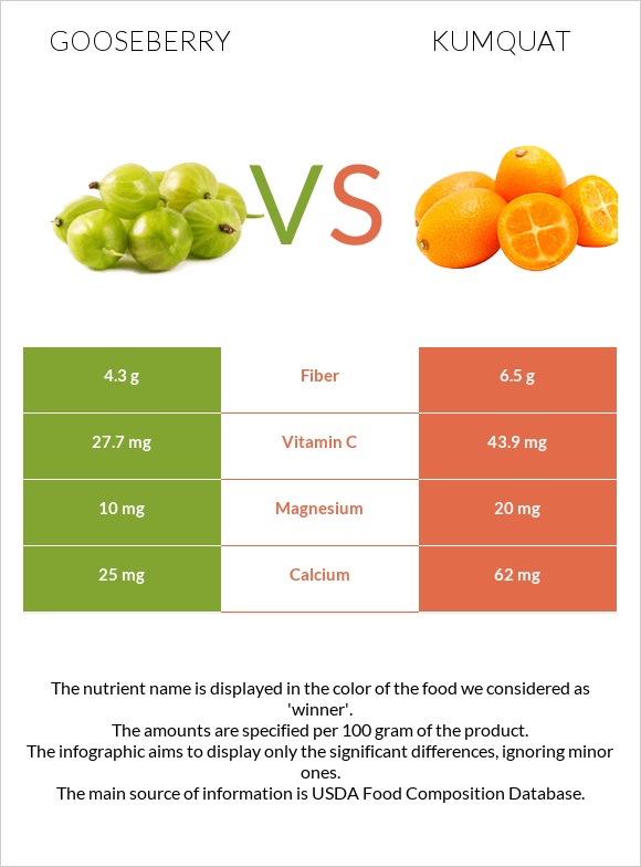 Gooseberry vs Kumquat infographic