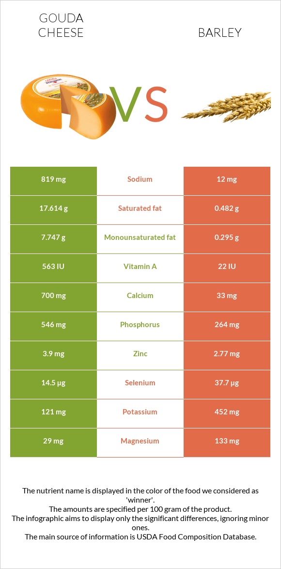Gouda cheese vs Barley infographic