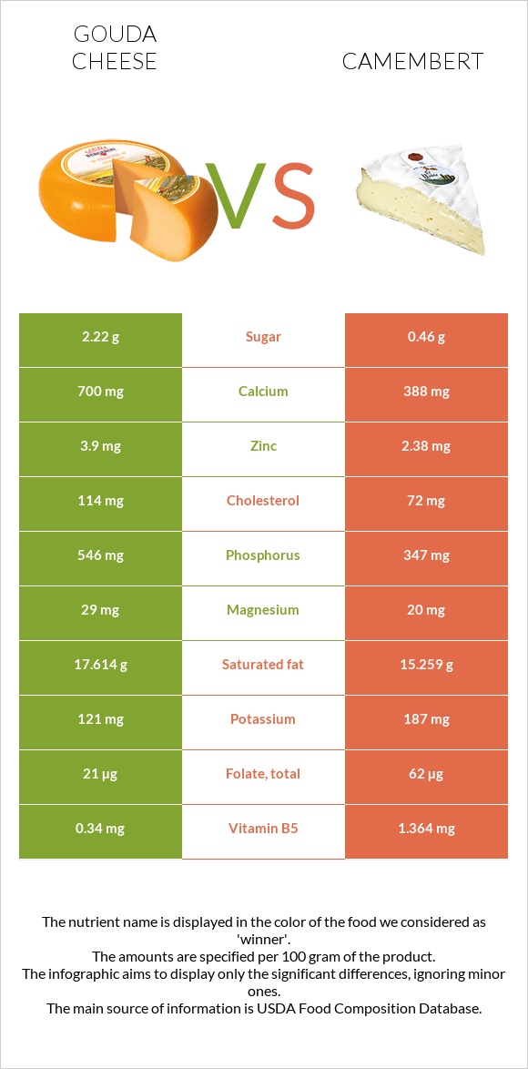 Gouda cheese vs Camembert infographic