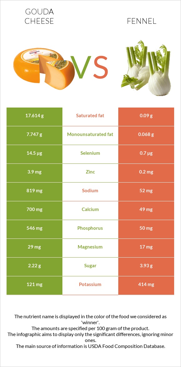 Gouda cheese vs Fennel infographic