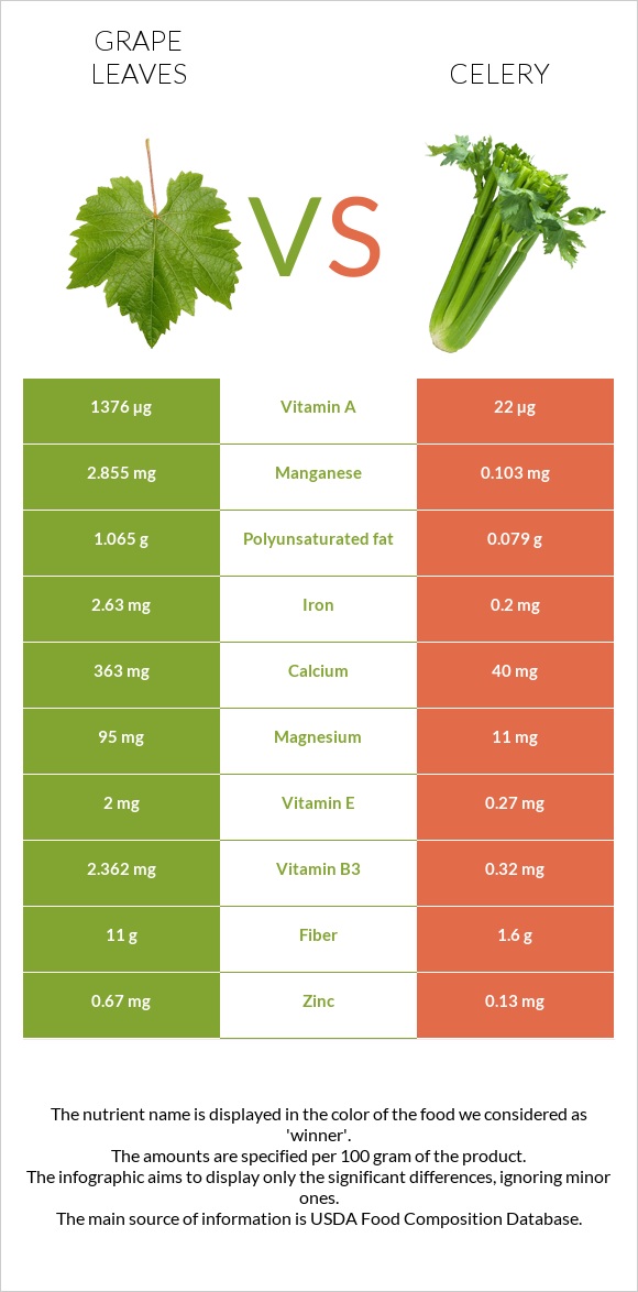 Grape leaves vs Celery infographic