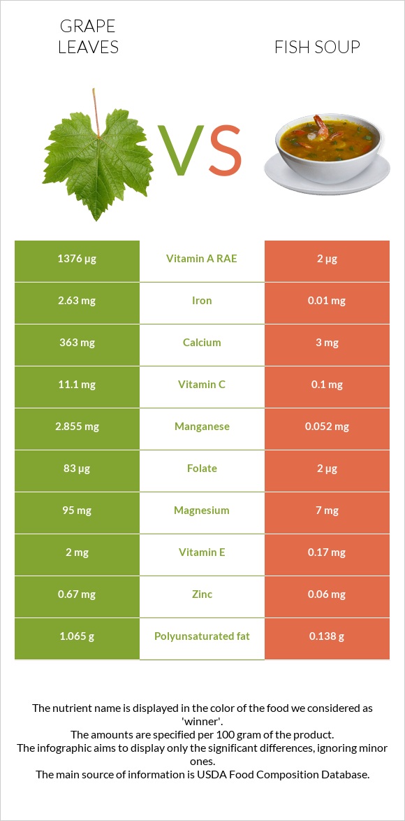 Grape leaves vs Fish soup infographic