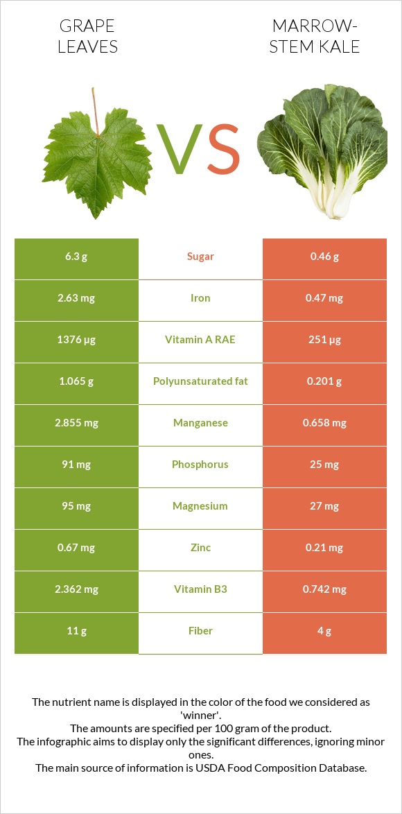 Grape leaves vs Marrow-stem Kale infographic