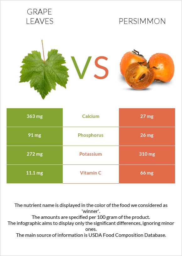 Grape leaves vs Persimmon infographic