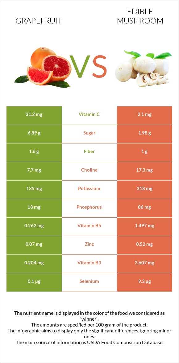 Grapefruit vs Edible mushroom infographic