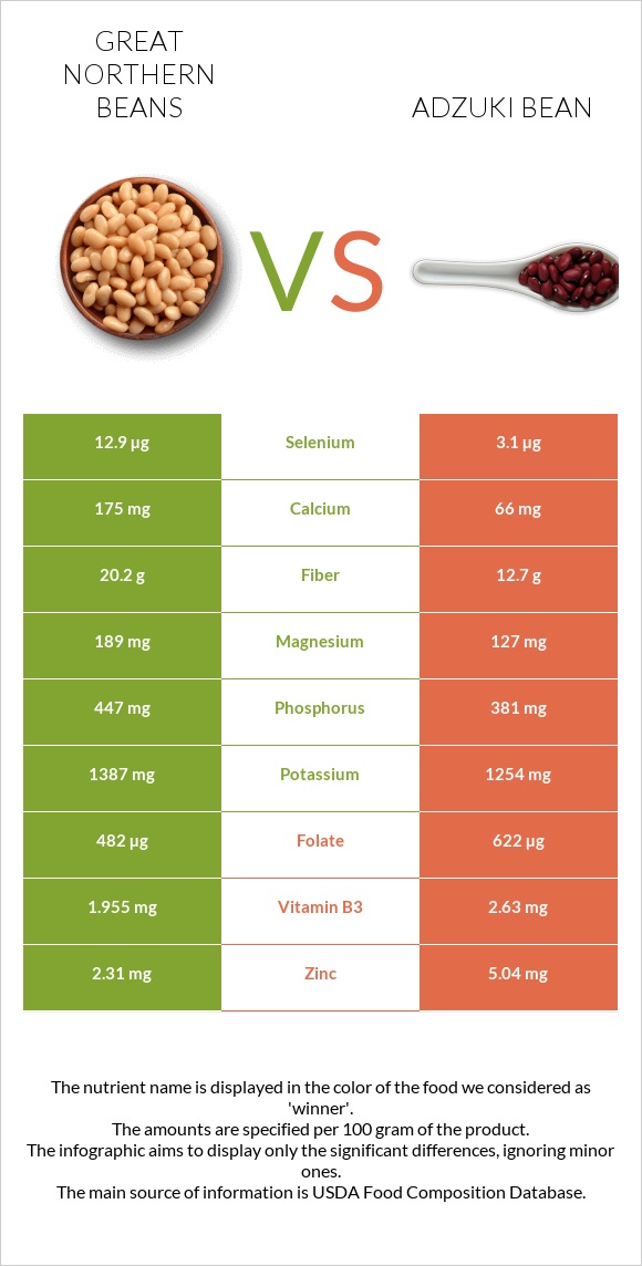 Great northern beans vs Adzuki bean infographic