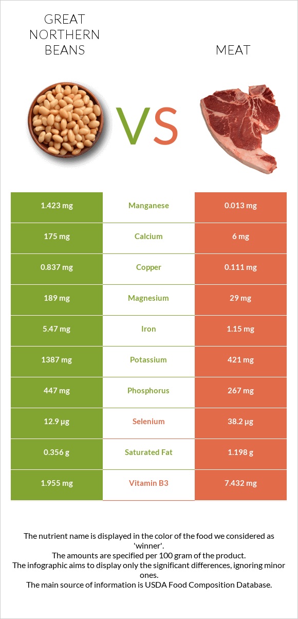 Great northern beans vs Pork Meat infographic