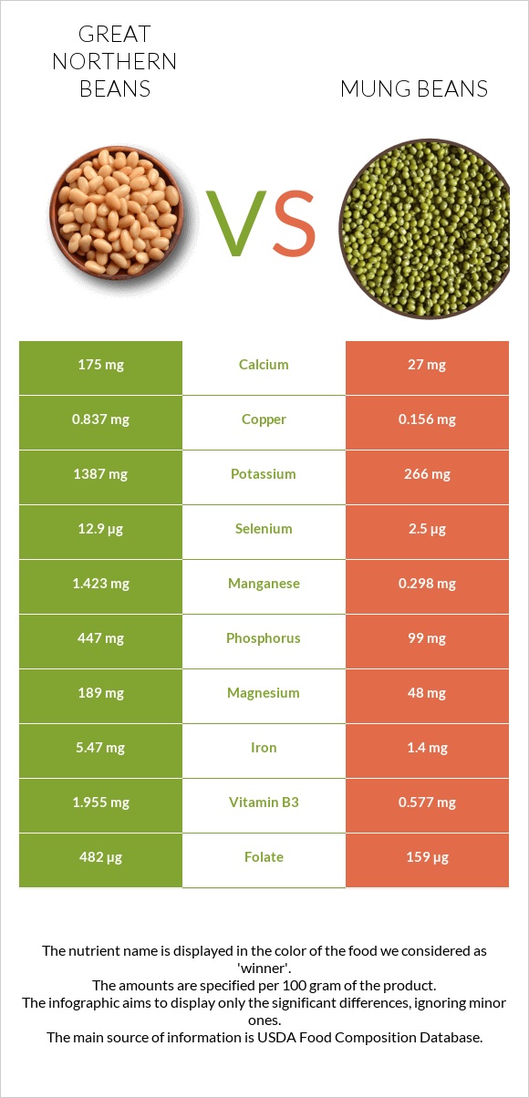 Great northern beans vs Mung beans infographic
