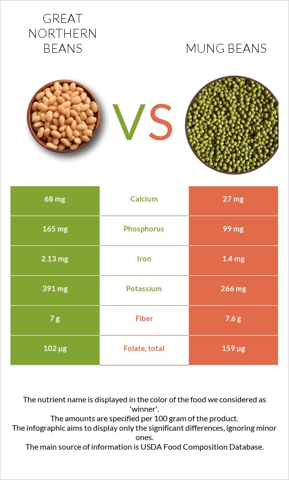 Great northern beans vs Mung beans infographic