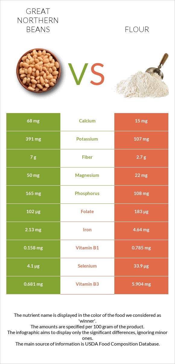 Great northern beans vs Flour infographic