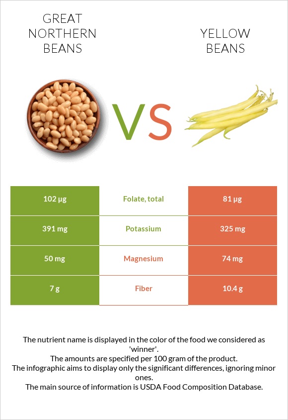 Great northern beans vs Yellow beans infographic