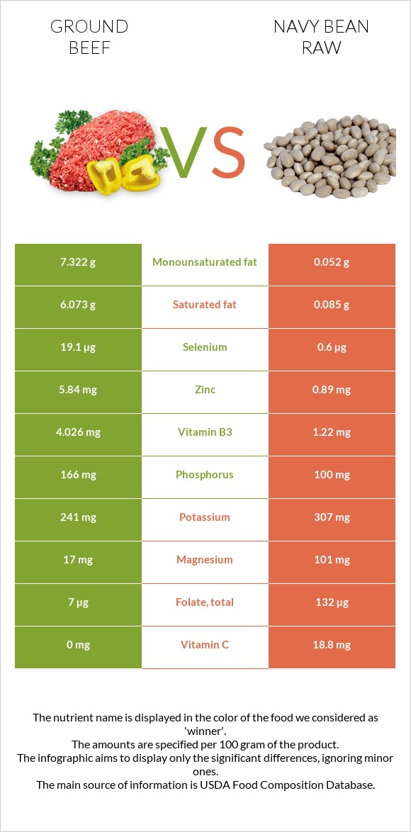 Ground beef vs Navy bean raw infographic