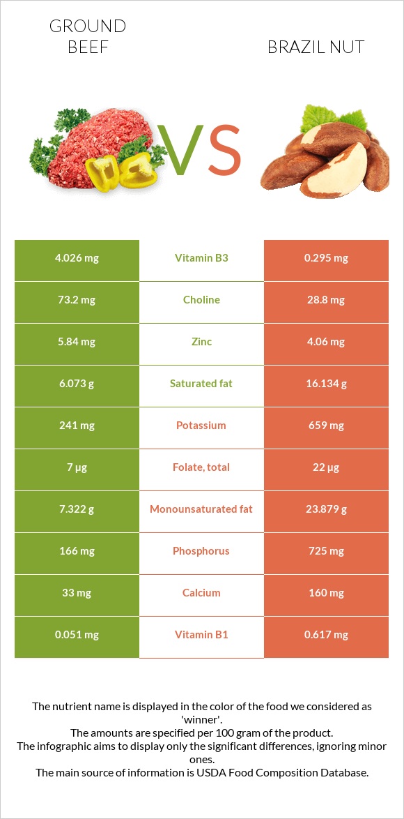 Ground beef vs Brazil nut infographic