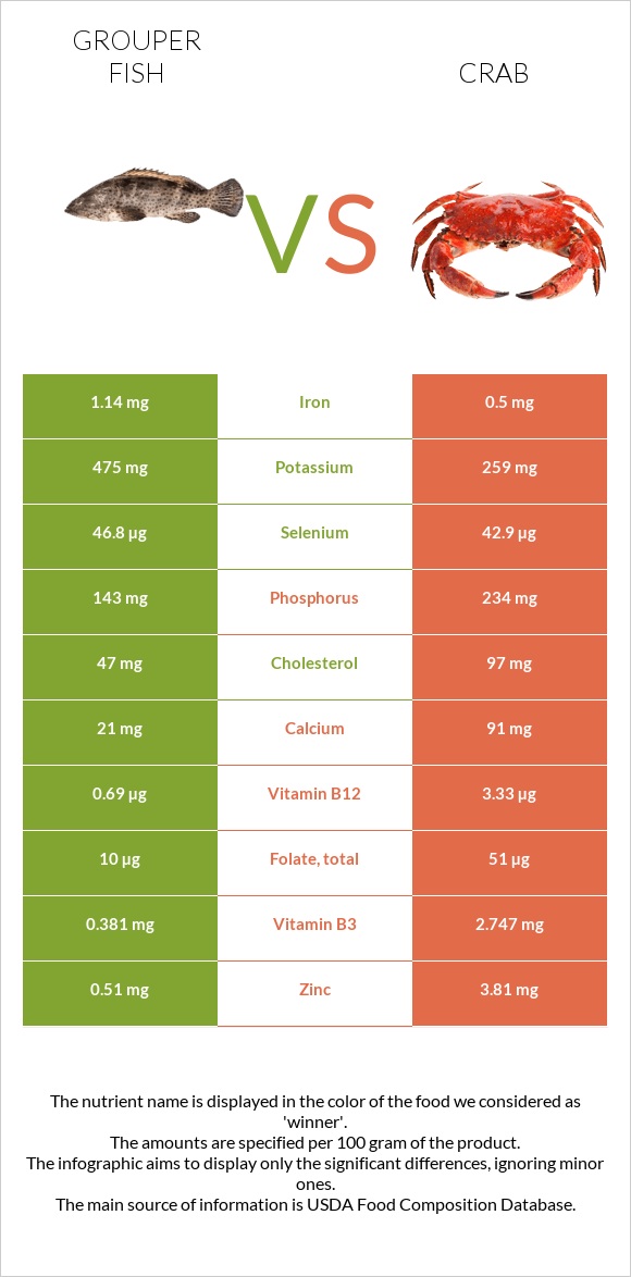 Grouper fish vs Ծովախեցգետին infographic