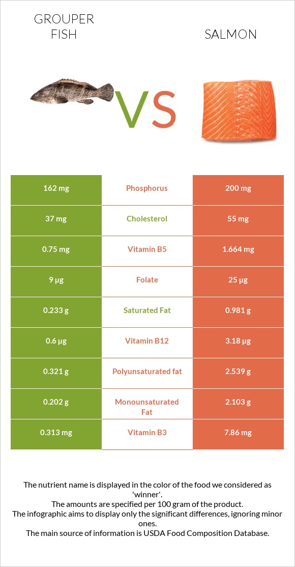 Grouper fish vs Սաղմոն infographic
