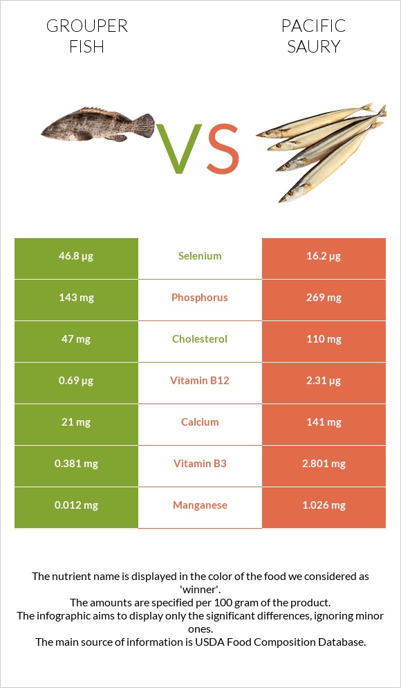 Grouper fish vs Սաիրա infographic