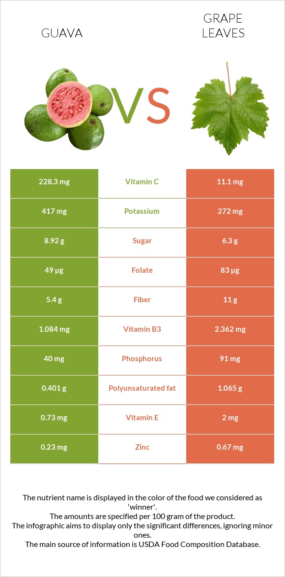 Guava vs Grape leaves infographic