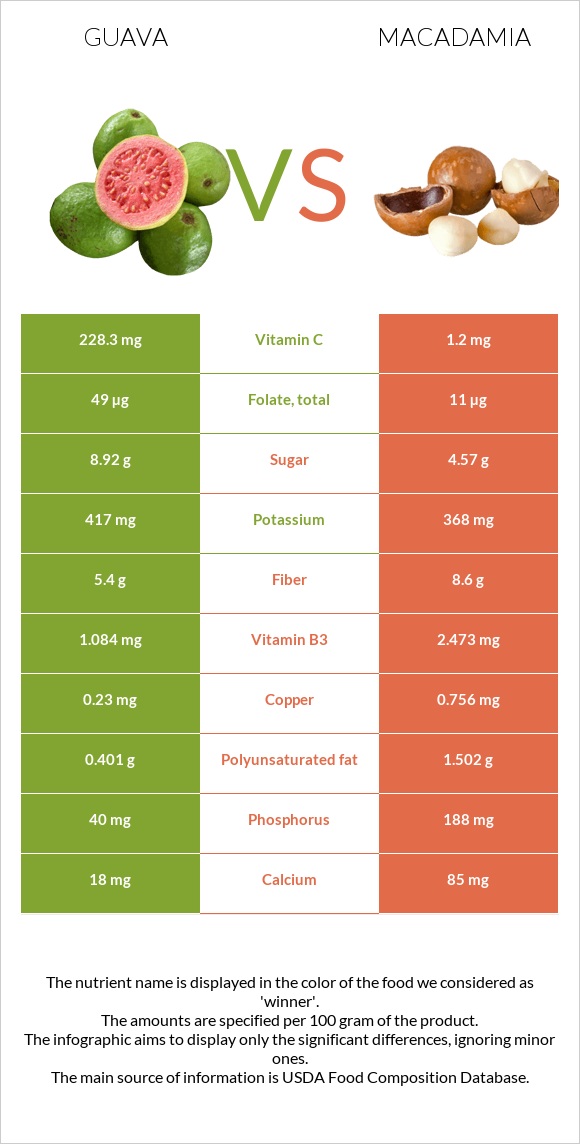 Guava vs Macadamia infographic