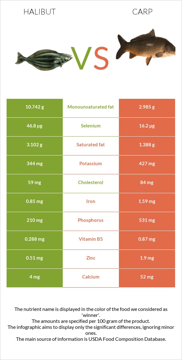 Halibut vs Carp infographic