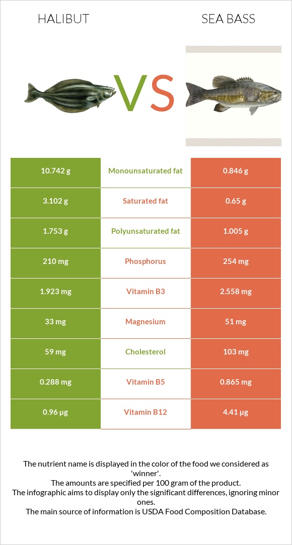 Halibut vs Bass infographic