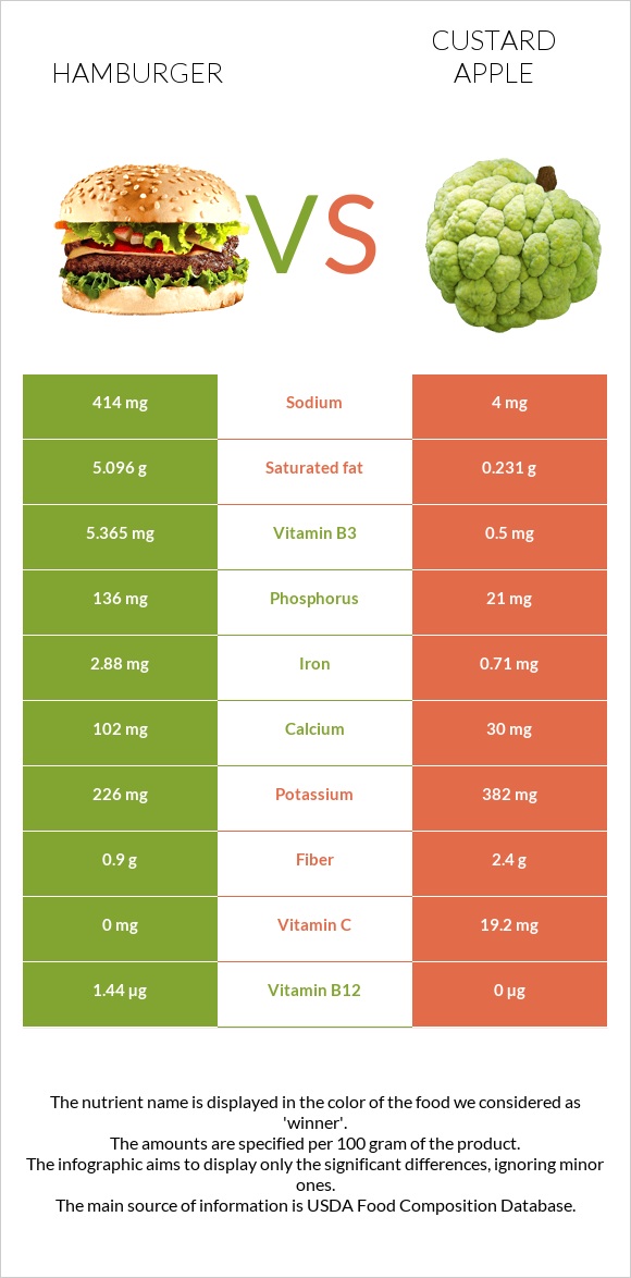 Hamburger vs Custard apple infographic