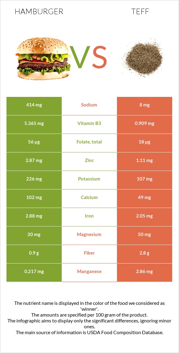 Hamburger vs Teff infographic