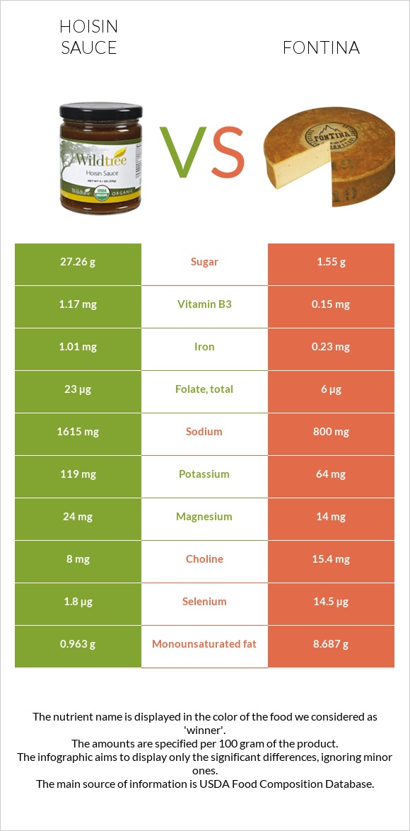 Hoisin sauce vs Fontina infographic