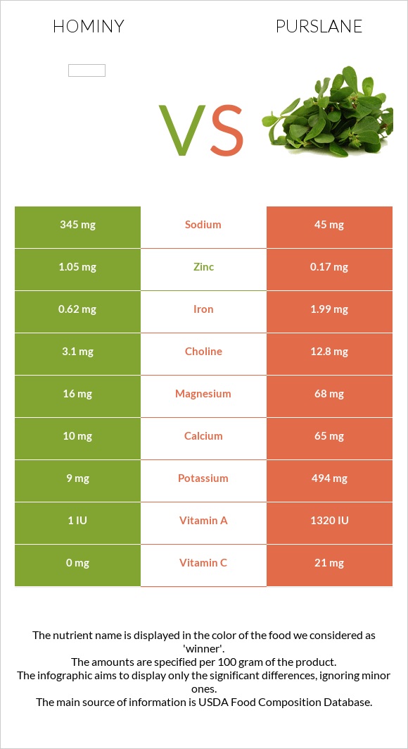 Hominy vs Purslane infographic