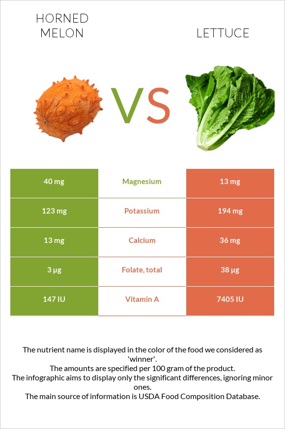 Horned melon vs Lettuce infographic