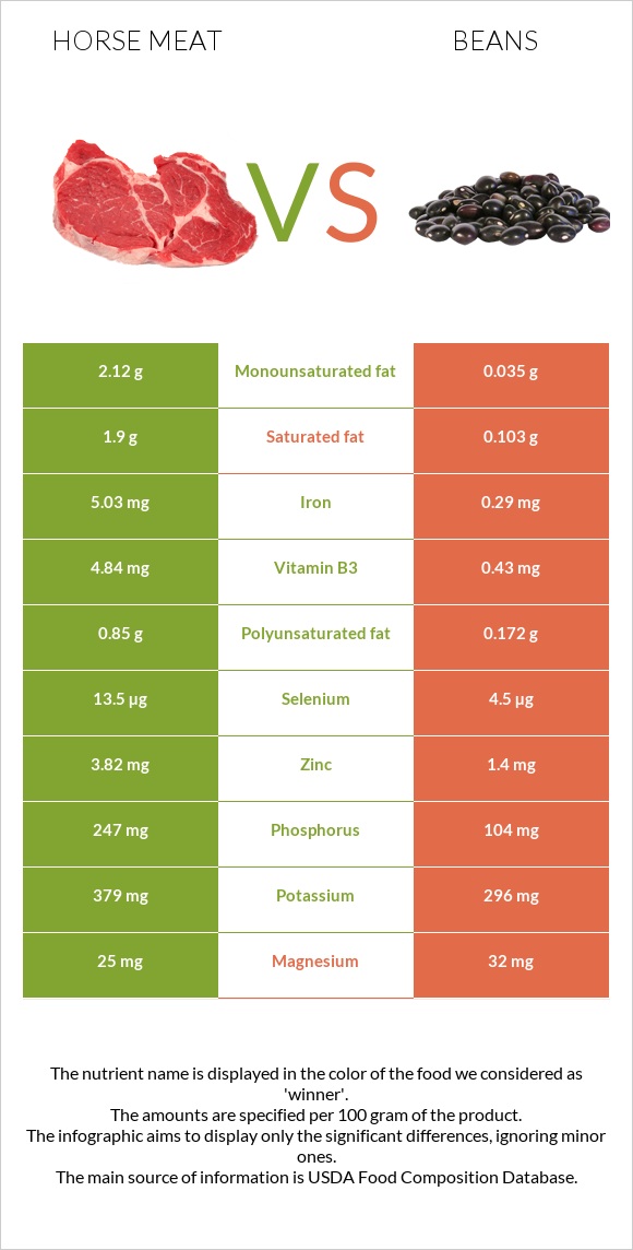 Ձիու միս vs Լոբի պինտո infographic