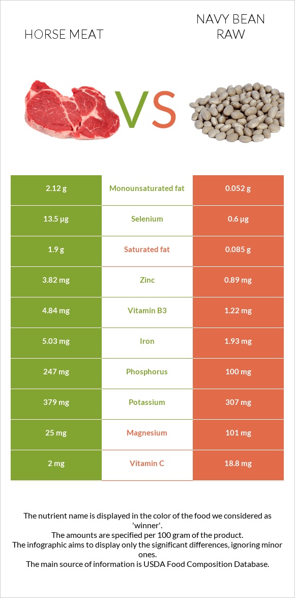 Horse meat vs Navy bean raw infographic