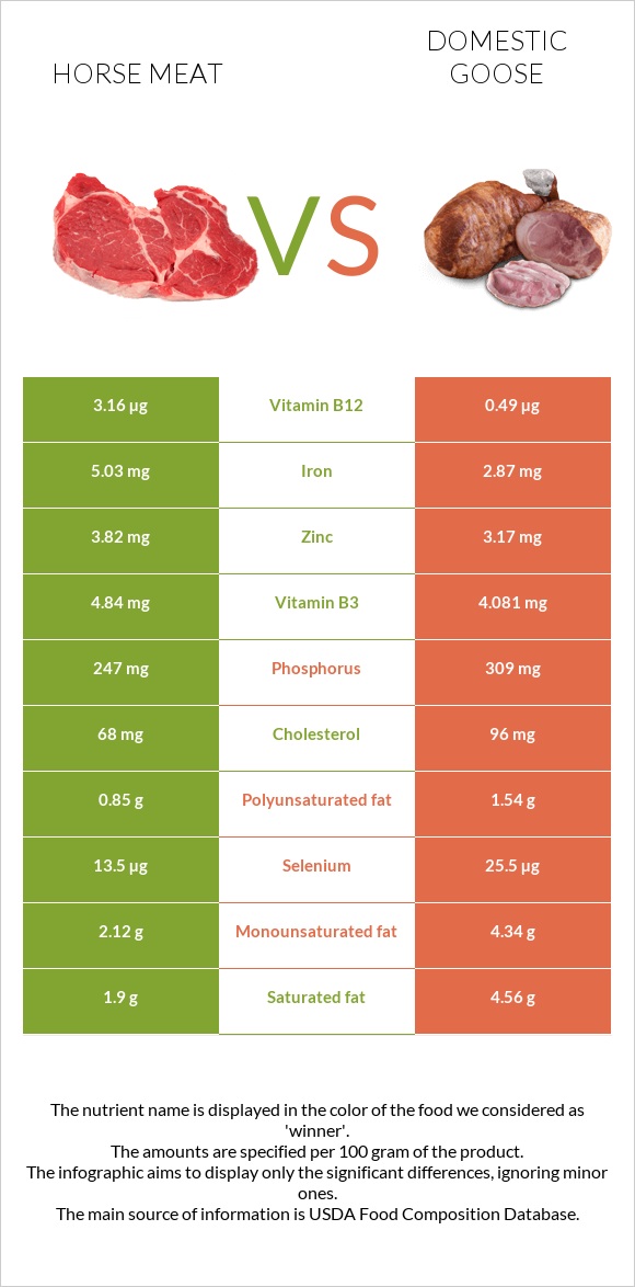 Horse meat vs Domestic goose infographic