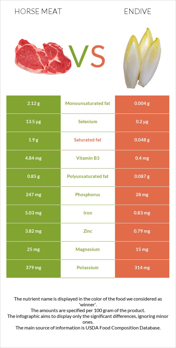 Ձիու միս vs Endive infographic